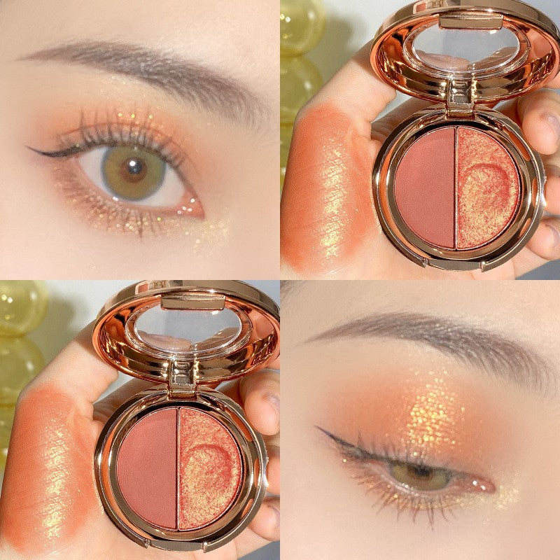 Fine glitter two-color eye shadow pearlescent pumpkin color matte glitter powder earth color eye shadow palette make-up beauty makeup