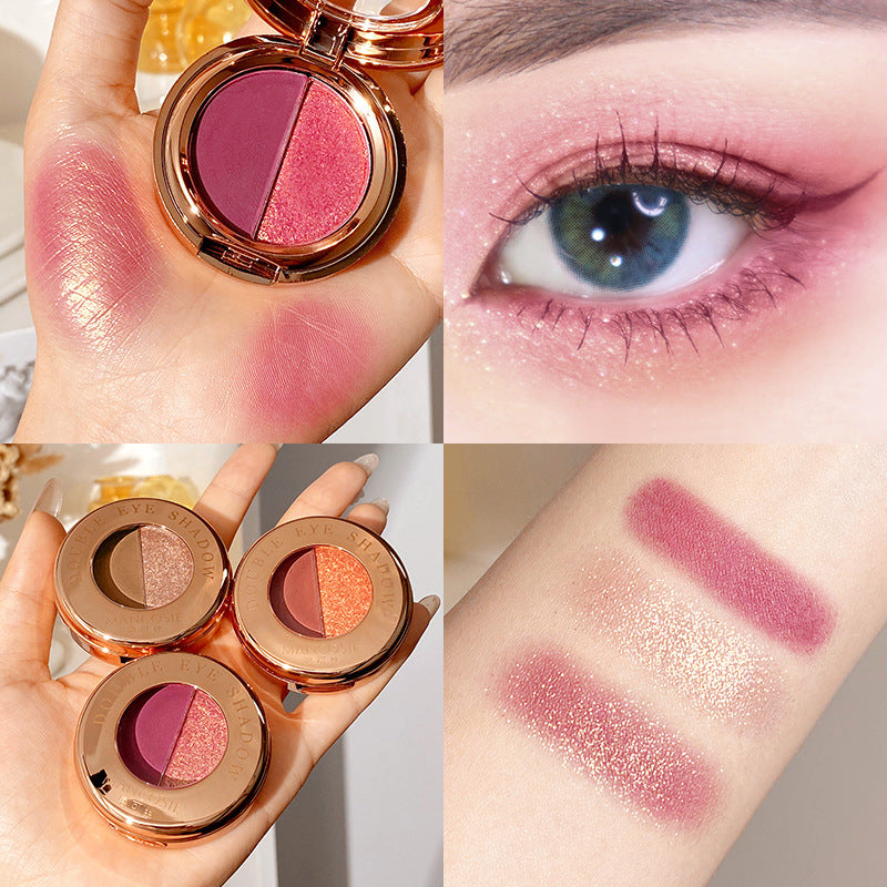 Fine glitter two-color eye shadow pearlescent pumpkin color matte glitter powder earth color eye shadow palette make-up beauty makeup
