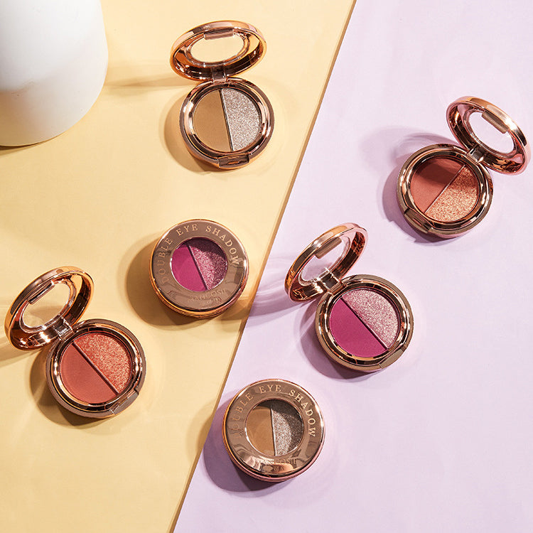 Fine glitter two-color eye shadow pearlescent pumpkin color matte glitter powder earth color eye shadow palette make-up beauty makeup