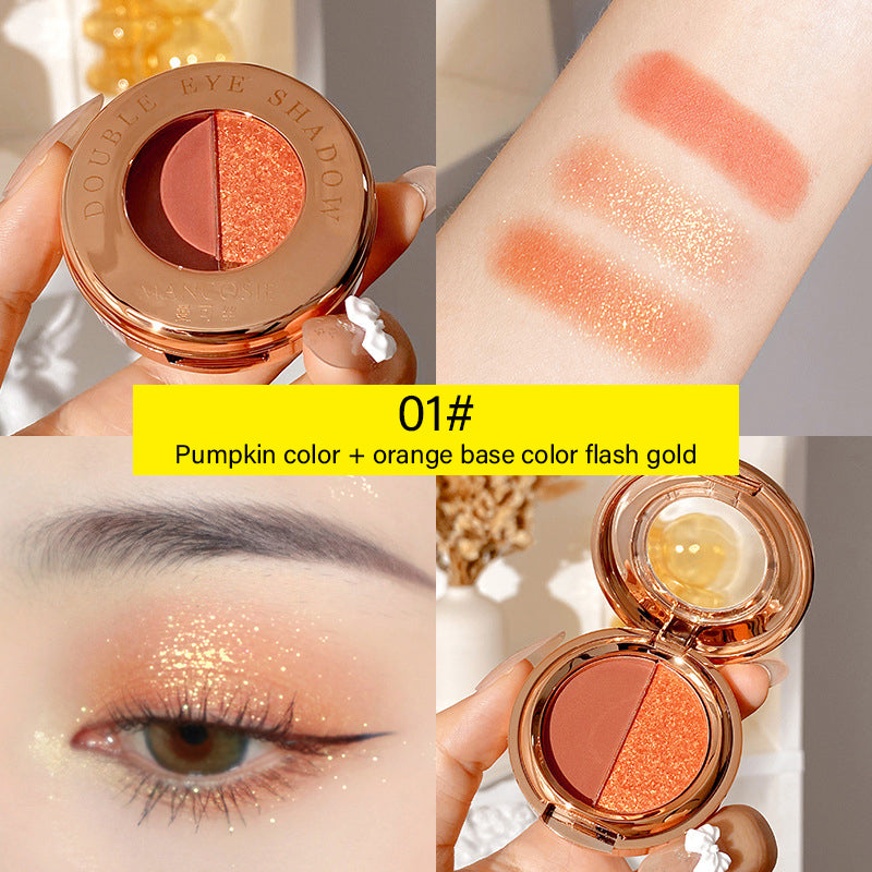 Fine glitter two-color eye shadow pearlescent pumpkin color matte glitter powder earth color eye shadow palette make-up beauty makeup